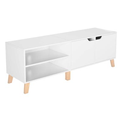 China Modern Home Living 2 2 Door TV Shelves Stand White TV Cabinet TV Unit Filing Console With Solid Wood Leg for sale