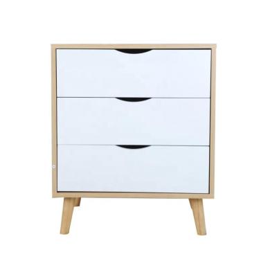 China (Other)Adjustable Home Living White And Wood 3 Drawer Bedside Table With Solid Wood Leg for sale