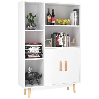 China Expandable Sideboard Cabinet Storage Cabinet 2 Doors 5 Compartments Free Standing White for sale