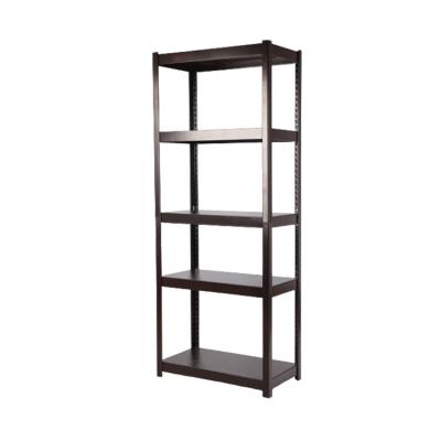 China Suitable for Storage Goods Medium Weight 50kg Capaciy Slotted 5 Tier Black Standing Storage Rack Metal Shelves For Warehouse for sale