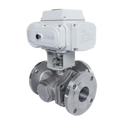 China General Way L COVNA DN80 3 Inch 3 Port 24V DC Flange Type CF8M Stainless Steel Motorized Ball Valve for sale