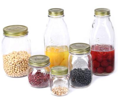 China Wholesale Different Sizes Fresh Preservation Food Container Mason Jar Storage Airtight Clear Glass Jar With Stainless Screw Lids for sale