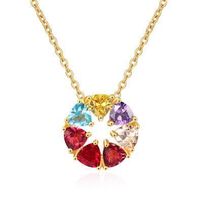 China Wholesale Custom BOHEMIA 18K Gold Plated Stainless Steel Circular Colorful Zircon Pendant Necklaces for sale