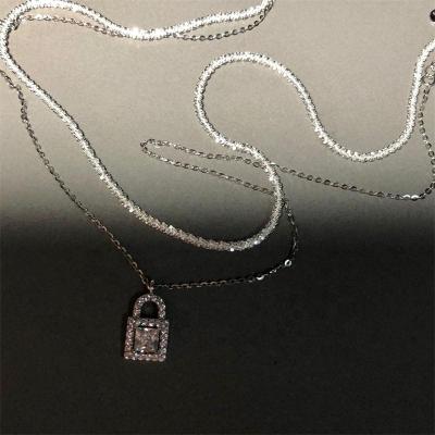 China FASHIONABLE Personality 925 Sterling Silver Inlay Long CZ Micro Crystal Diamond Lock Pendant Necklaces for sale