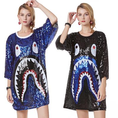 China 2021 Women's Fashion FB Style Breathable Loose Sequin Shark Long Sleeve Basketball Tank Top for sale