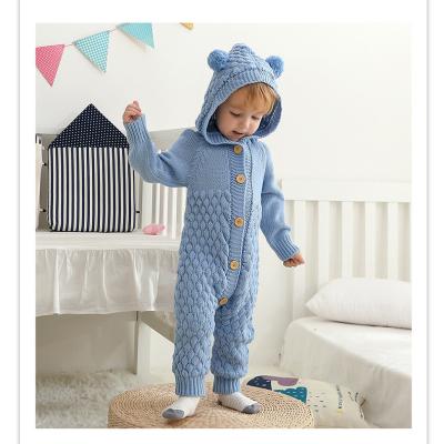 China 2021 Newborn Infant Skin-Friendly Knitted Hooded Romper Baby Toddler Onesie Long Sleeve Jumper Jumper Winter Clothes For Wholesale for sale