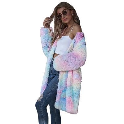 China Anti-Wrinkle Women Autumn Winter Fabric Tie Dyed Velvet Fleece Plush Sweater Rainbow Teddy Coats for sale