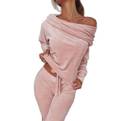 China 2021 New Arrivals Breathable Spring Women Clothing One Shoulder Bow Tie Plus Size Women Lounge Two Piece Sets for sale