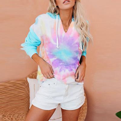 China 2021 Gradual Change Anti-wrinkle Shape New Style Women's Hoodies Sweatshirts Sheath Long Pullover Tie Dye Hoodie for sale