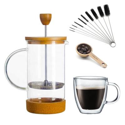 China Sustainable Heat Resistant Borosilicate Stainless Steel French Press Coffee Tea Glass Dipper for sale