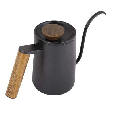 China Design 600ml Matte Black Gooseneck Spout Stainless Drip Steel Manual Pot New Viable Kettle Wooden Handle For Coffee Tea for sale