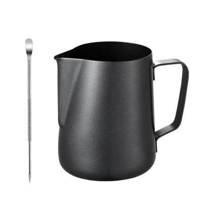 China Promotional Product Viable Logo Coffee Thermometer Black Paint Metal Stainless Steel Customized Milk Jug Frothing Pitcher for sale