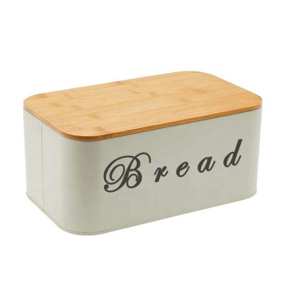 China Freshness Keeping Littered Rectangle Metal Food Container Outdoor Bamboo Cutting Board Wooden Bread Bin for sale