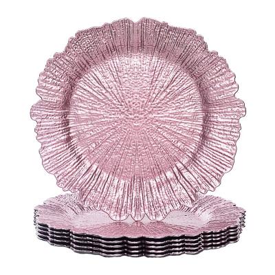 China Newest Elegant High Quality Viable Gold Reef Wedding Glass Charger Plates Wholesale for sale