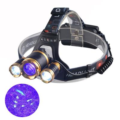 China 395nm Headlight Headlight Resin Light Pet Urine Detector Camping Black Light UV Scorpion Hunting Light for sale