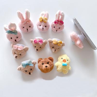 China New Adjustable Type Cartoon Handle Bear Rabbit Plush Cloth Fleece Holder Ring Phone Holder for sale