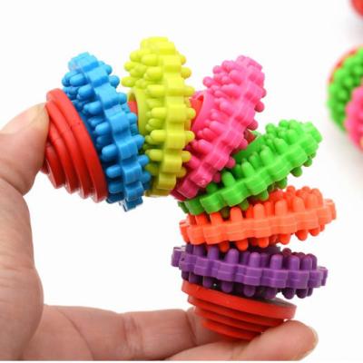 China Hot Selling Viable TPR Multicolor Rotary Dog Toy Develop Intelligence Resistant Slip Gear Bite Pet Toy for sale