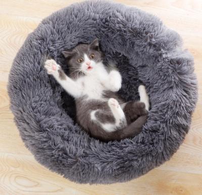 China Stocked Round Cat Bed Plush Cat Nest Deep Sleep Winter Pet Bed Cat Nest for sale