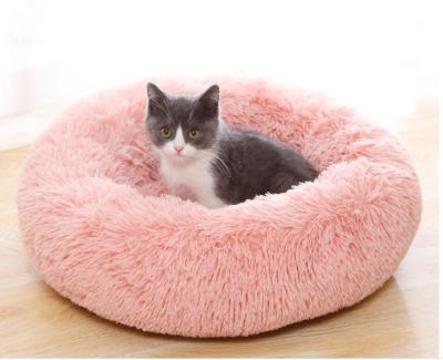 China Warm Cat Nest Plush Cat Supplies Sale Deep Sleep Winter Pet Bed Round Stocked Cat Nest for sale