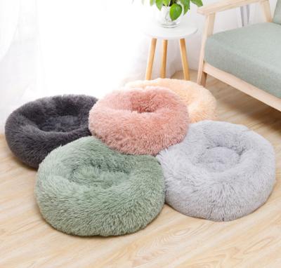 China Wholesale Cat Border Plush Cat Nest Plush Supplies Winter Deep Sleep Winter Pet Bed Stocked Round Cat Nest for sale