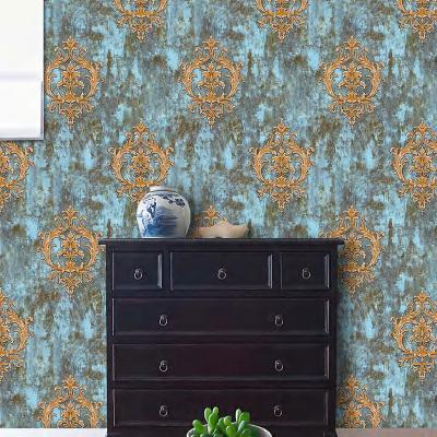 China Latest Waterproof+ECO-Friendly PVC Royal Damask Flower PVC Designer Damask Wallpaper Flame Retardant Black for sale