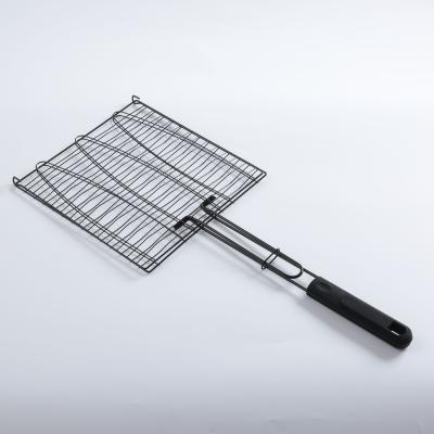 China Corrosion Resistance Fish BBQ Grill Non-Stick Coating Triple Basket With TPR Handle for sale