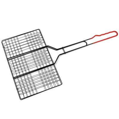 China Corrosion Resistance Non Black Coating 6 Stick Six Burger BBQ Grilling Basket With PVC Handle for sale