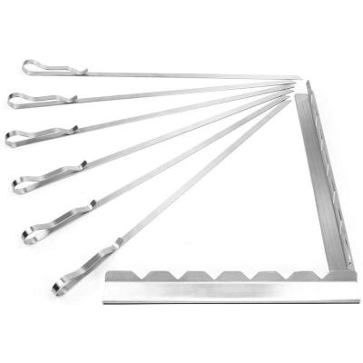 China 6 PCS 17 Inch Stainless Steel Metal Dustproof BBQ Spits With Kebab Rack Set For Grilling for sale