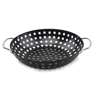 China Corrosion Resistance Non Stick Coating BBQ Grilling Wok With Stainless Steel Handle for sale