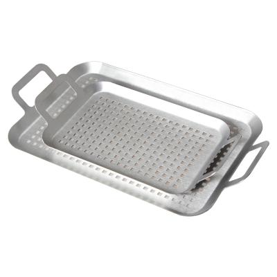 China Corrosion Resistance 2 Pcs Stainless Steel BBQ Grilling Pan With Double Handle for sale