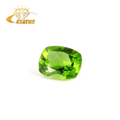 China Natural Original Green Birefringence and Pleochroism CS Gems Cushion Long Facet Cut Raw Loose Gemstones Natural Peridot Olivine Attractive for sale