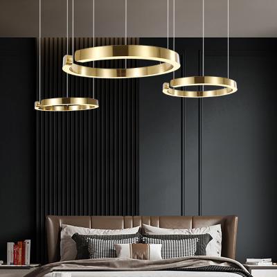 China Gold Hotel Modern Horizontal LED Pendant Restaurant For Cafe Lighting Nordic Modern Round Ring Pendant Light for sale