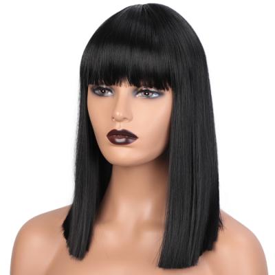 China High Temperature Silk Synthetic Wig Hot Black Silky Straight Long Wave Wig for sale