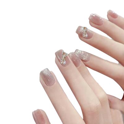 China Meaterial Wear Eco-friendly Manicure Chip 24 Pieces Cat Eye White Short Arc Show Nail Chips Can Be Repeatedly Used Fake Nail Patch Finished Products for sale