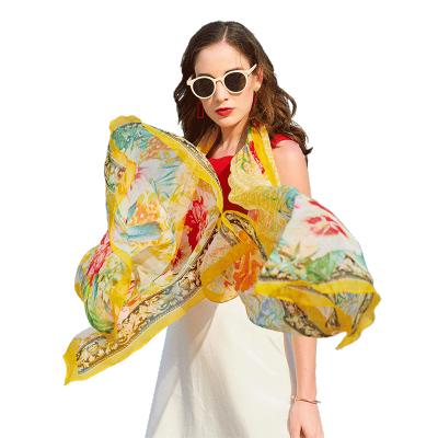 China Long New Lady Scarf Soft Printing 100% Silk Scarf Customs Services for sale