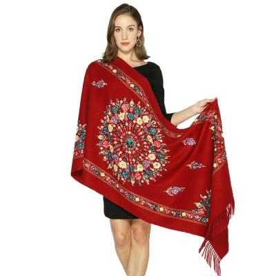 China 70% Wool 30% Polyester Custom Embroidered Scarf Long Blended Wool Dupatta Hijab Red for sale