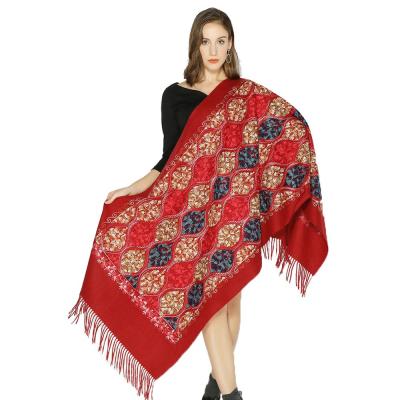 China Custom Embroidered Wool Blended Shawl Blended Wool Scarf For Women Winter for sale