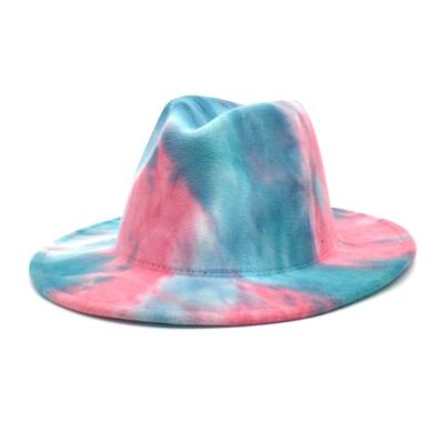 China 2021 New Design Wholesale Picture Helene Picture Wide Brim Hat Women Tie Dye Felted Hat Men Felt Two Tone Hat Caps for sale