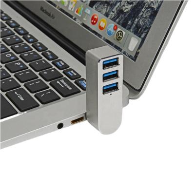 China Aluminum+ABS Mini High Speed ​​180 Spinning USB 3.0 Hub 3 Port Adapter Aluminum For Macbook PC for sale