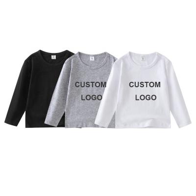 China Compressed Children's Long Sleeve Cotton Autumn Spring T-Shirts For Boys And Girls Kids T-shirt Blank Around The Neck Plain T Shirt For Kids for sale