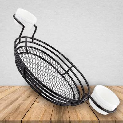 China Durable Black Iron Serving Baskets Durable French Fries Basket For Chicken Tenders Hot Dogs Wings Onion Rings for sale