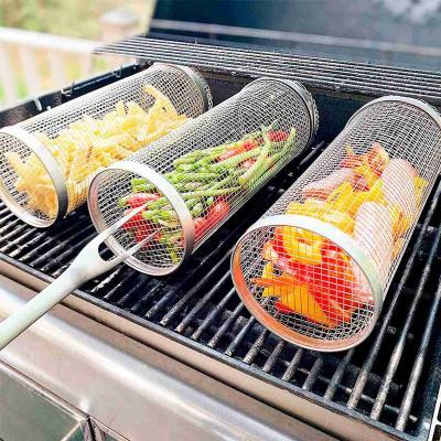 China Durable Stainless Steel Rolling Grill With Removable Handle BBQ Accessories Perfect For Grilling Fish And Vegetables for sale