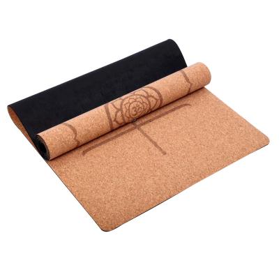 China Universal Adult Manufacturer 4mm Custom Engraving Text Line Delux Durable Custom Print Cork Yoga Mat Set For Adult for sale