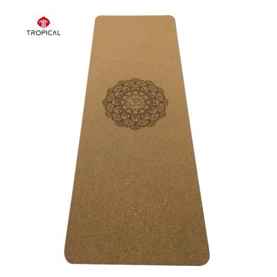 China Custom Made Eco-friendly Natural Rubber Cork Yoga Mat Portugal Strip Non-Slip Tropical Round PU for sale