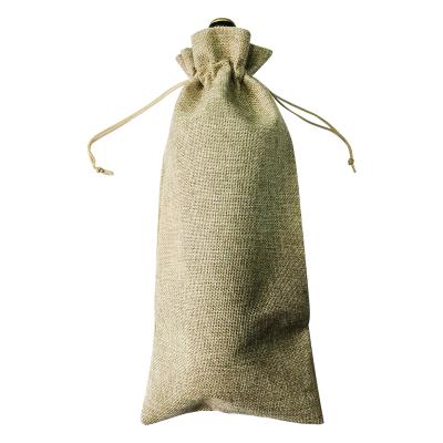 China Eco-Friendly Burlap Wine Bottle Bags Bottle Covers Canvas Pockets Champagne Weddings Holidays Party Christmas (30cm for sale