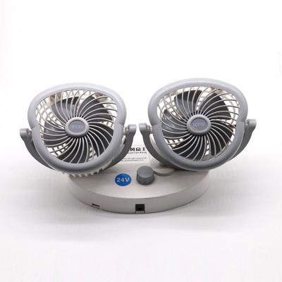 China Metal Plastic High Quality 360 Degree Rotating All Around 12V 24V Dual Head Truck Fans Car Swing Fan With Low Noise for sale