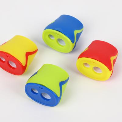 China Plastic Double Hole With Plastic Manual Square Stripe Pencil Sharpener Cover Models Portable Pencil Sharpener Wholesale for sale