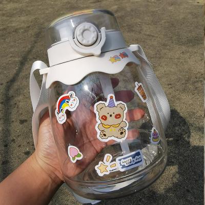 China Lovely Double Stocked Pudding Cup Sports Kettle Student Sports Fat Drinking Cup Straps Girl Straw Cup for sale