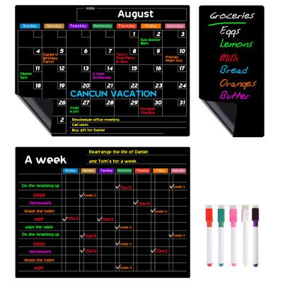 China Super Easy Erase Flexible Magnetic Wet Wipe Calendar Weekly Fridge Blackboard For Kitchen Monthly Refrigerator for sale