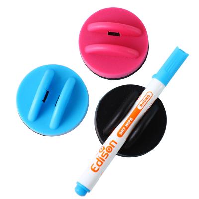 China Strong Magnetic Stylish Design Round Shape Strong Magnetic Dry Erase Whiteboard Eraser With Marker Groove Holder for sale